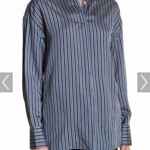 Vince Striped Blue Black Long Sleeve Silk Blouse Size Medium